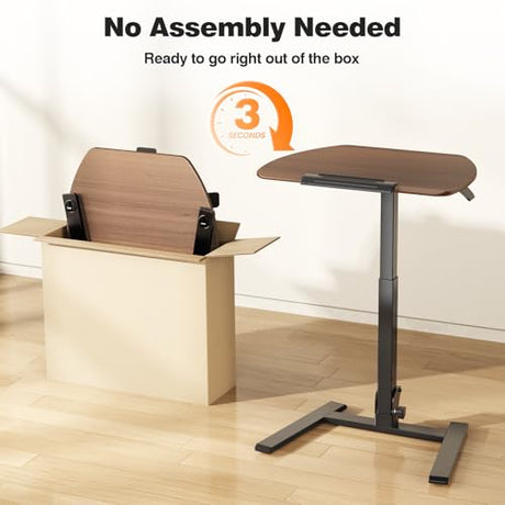 ROMOON Folding Portable Standing Desk with Wheels, No-Assembly Rolling Height-Adjustable Sit-Stand Table, Space-Saving Foldable Laptop Cart for Home Office and Computer Workstation (Walnut) ROMOON