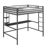 Novogratz Maxwell Grey/Black Metal Full Loft Bed with Integrated Desk & Shelves Novogratz