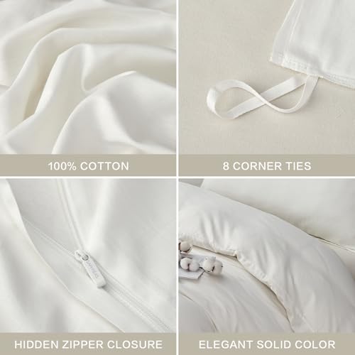SAPHREAS White Duvet Cover Set Twin Size 100% Cotton, Soft Bedding Comforter Cover Organic with Zipper Closure & Corner Ties, Comforter Not Included SAPHREAS