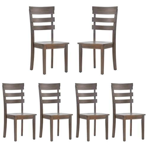 COLAMY Wooden Dining Chairs Set of 6, Ladder High Back Kitchen Side Chairs, Farmhouse Dining Room Chair with Adjustable Foot Pegs - Light Brown - WoodArtSupply