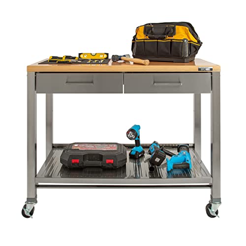 Seville Classics, Steel w/ Solid Wood Top, 48" W x 24" D x 37.5" H Seville Classics