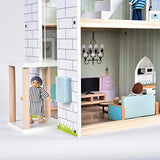 Giant bean Wooden Dollhouse 2.6 feet High with Elevator, Doorbell, Light,15 Pieces Furnitures and 3 Dolls, Toy Gift for Girls Ages 3-7+ Giant bean
