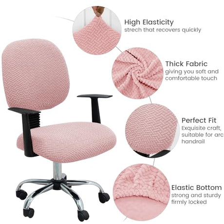 MIFXIN Computer Office Chair Cover Stretch Elastic Slipcover 2 Piece Stretchable Knitted Universal Computer Chair Seat Cover Furniture Protector for Office Home (Jacquard Pink) MIFXIN
