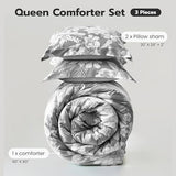 Joiedomi Queen Comforter Set Grey, 3 Pieces Floral Queen Bedding Set with 1 Soft Reversible Botanical Flower Comforter and 2 Pillow Shams, Bed in a Bag for All Seasons Joiedomi