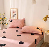 Girls Cute Heart Pattern Fitted Sheet for Kids Queen Size Lovely Pink Black Bedroom Decor Bed Sheet Set Girly Cartoon Love Geometric Bedding Set Children Modern Design Bed Cover with 2 Pillow Case Feelyou