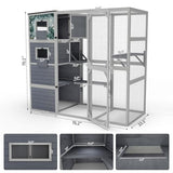 COZIWOW Large Wood Cat Catio, Outdoor Enclosure with Weatherproof Roof, 2 Resting Rooms, 2 Platforms, 4-Tier Cat Playpen (Grey with Pattern) COZIWOW