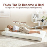 YEPDIN Folding Sofa Bed,Convertible Sofa Bed with Armrest Foldable Sleeper Chair, Portable Folding 4-in-1 Floor Sofa with Convertible Lounge Chair for Living Room,Bedroom,Washable Cover,White Single YEPDIN