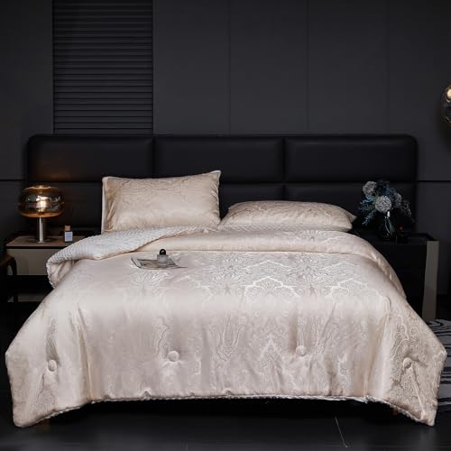 tohrisa Jacquard Comforter Set - Luxury Warm Paisley Floral Pattern King Size Bedding with 2 Pillowcases All-Season Soft & Lightweight 3D Bubble Design Bed Set (104x90 Inches Rose Gold) tohrisa