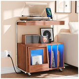 Large Record Player Stand with Sliding Door and Wheels,200 Vinyl Record Storage Cabinet, Record Player Table with Power Outlet & LED Light,Turntable Stand with Wood Legs for Living Room,Bedroom,Office MULEJYBO