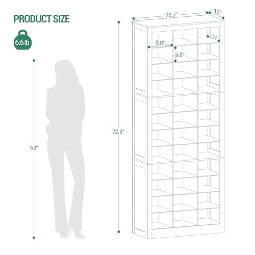 Hzuaneri Shoe Storage Cabinet, 36 Pairs Free Standing Closet Organizer, 9 inch Widened Cell Wood Shoe Organizer, 12 Tiers Vertical Space Saving Shoe Rack for Entryway, Cloakroom, White SR20703X Hzuaneri