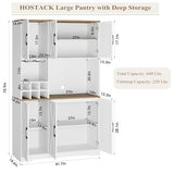 HOSTACK Kitchen Pantry Storage Cabinet, 71" Tall Food Pantry Cabinet with Microwave Stand, Farmhouse Kitchen Hutch Cabinet, Coffee Bar Hutch with Wine Rack for Dining Room, Living Room, White HOSTACK