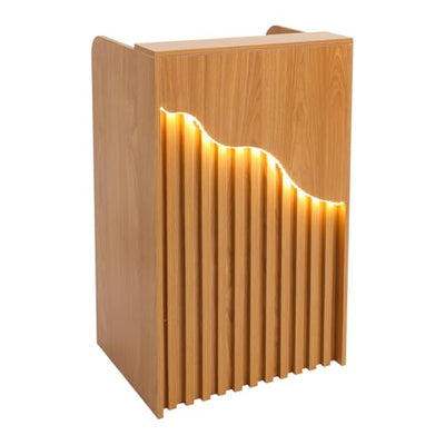 CNCEST L-Shaped Small Space Reception Desk with Locking Storage & LED Light, Modern Oak Front Desk Checkout Counter for Hotel, Shop, Beauty Salon, Office
