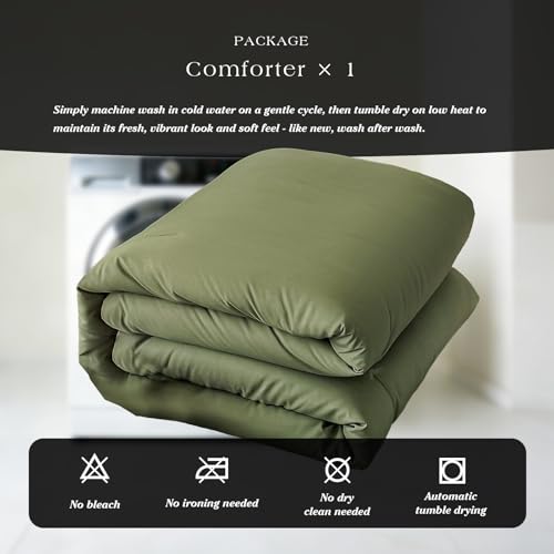 FMLIUY King Size Comforter Set Olive Green French Countury Comforter Soft Prewashed Bedding Blanket All Season Bedspreads Quilt (102"x90") FMLIUY