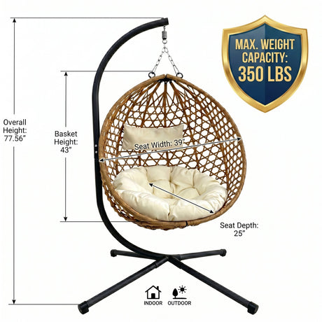 Folding PE Rattan Hanging Egg Chair with Stand HouseOfZazla
