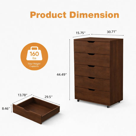 Modern 5 Drawer Dresser With Wheels HouseOfZazla