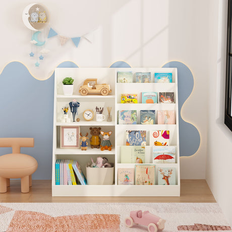 Bookshelf And Toy Storage Organizer, 4 Tier Bookcase With Display Stand For Playroom HouseOfZazla