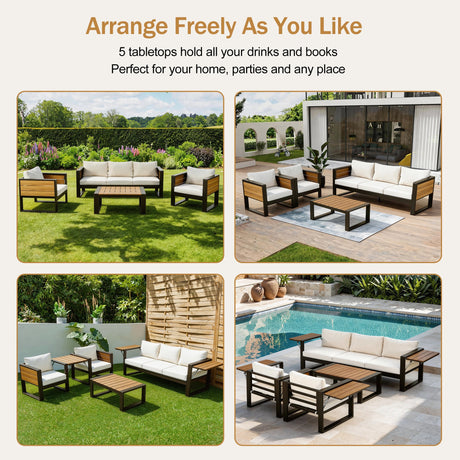 Aluminum Frame Large 4-Piece Outdoor Patio Furniture Set for 5 Person HouseOfZazla