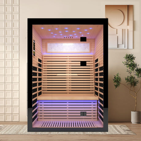 Luxury Double Far Infrared Sauna Room With Epoxy Heating Plates And Starry Sky Lighting - Black / Natural HouseOfZazla