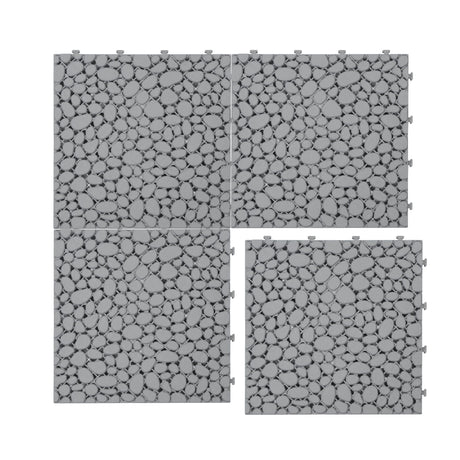 Interlocking Deck Tiles Plastic Waterproof Outdoor All Weather Anti-Slip Bathroom Shower Balcony Porch Strong Weight Capacity Upto 440 Lbs, Pebble Stone Pattern HouseOfZazla