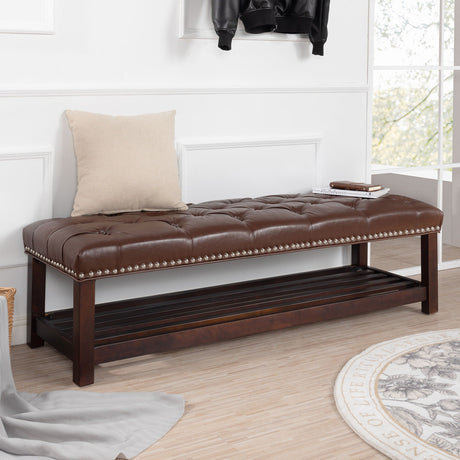 Bedroom End Of Bed Bench Tufted Upholstered End Of Bed Bench End Of Bed Entrance Shoe Bench With Nailhead Trim And Shelf Bedroom Upholstered Bench Living Room Shoe Rack Footstool HouseOfZazla