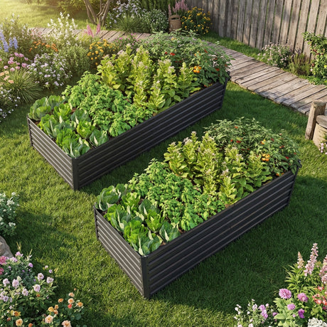2 Pack Metal Raised Garden Bed Kit Outdoor - 8x4x2 FT Galvanized Planter Boxes Set HouseOfZazla