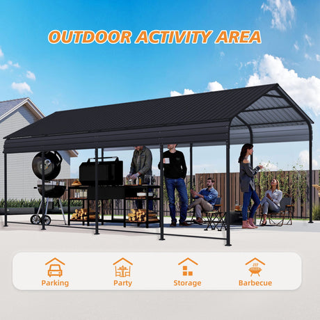 Heavy Duty Carport With Galvanized Roof And Enhanced Base - Anthracite HouseOfZazla