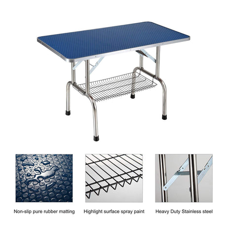 Folding Dog Pet Grooming Table Stainless Steel Frame Rubber Mat On Board With Adjustable Arm And Clamps Pet Dog Cat Grooming Table HouseOfZazla