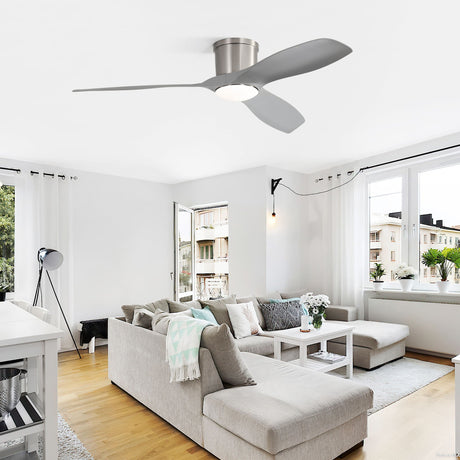 Flush Mount Ceiling Fan With Dimmable LED Light, 3 Blades, Reversible DC Motor HouseOfZazla