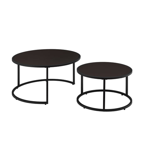 Modern Faux Leather Nesting Round Coffee Table Set - Dark Brown HouseOfZazla