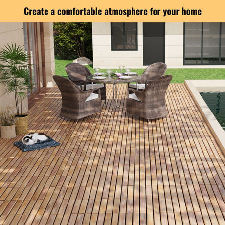 Interlocking Deck Tiles Striped Pattern Waterproof Brown HouseOfZazla