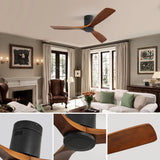 Ceiling Fan With 3 Solid Blades, Remote Controlled Reversible DC Motor - Black