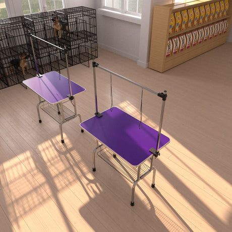 Folding Dog Pet Grooming Table Stainless Steel Frame Rubber Mat On Board With Adjustable Arm And Clamps Pet Dog Cat Grooming Table HouseOfZazla