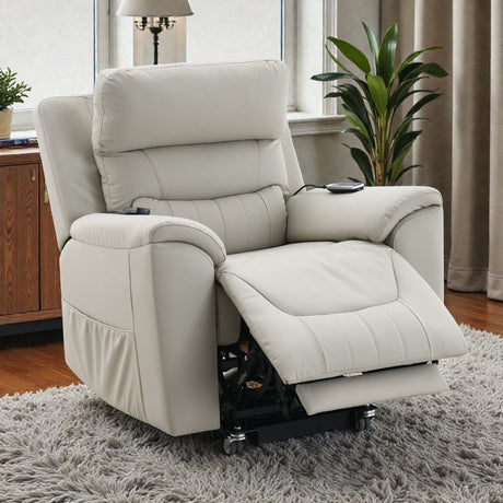 Marsha Silicone Synthetic Leather Power Motion Recliner with Lift Heating Massage Chair - Light Gray HouseOfZazla