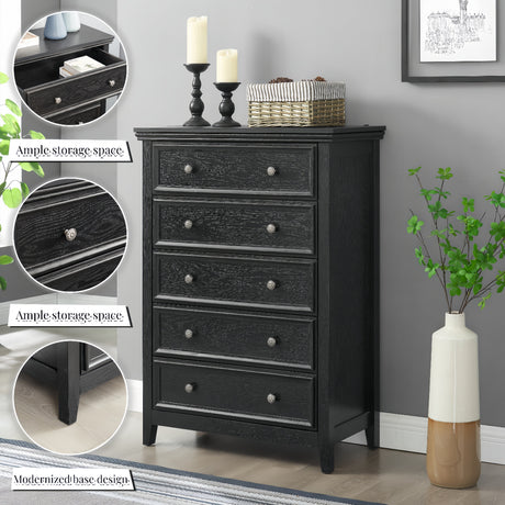 Modern 5-Drawer Black Dresser for Living Room Storage HouseOfZazla