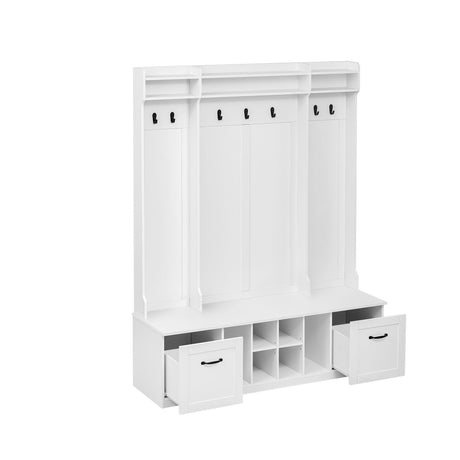 5 In 1 Entryway Bench With Coat Rack, 7 Sturdy Hooks, 2 Spacious Drawers And Adjustable Shelves HouseOfZazla