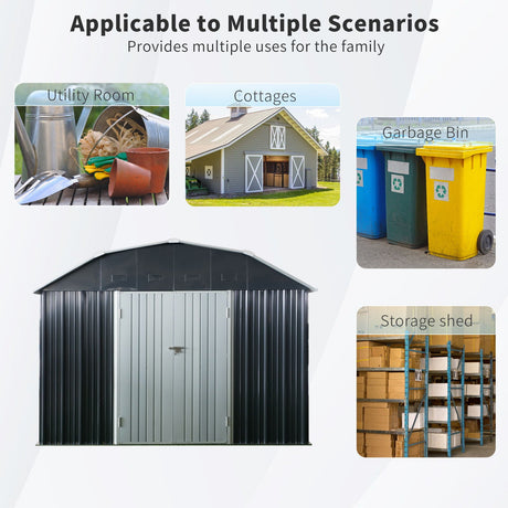 10 Ft X 12 Ft Outdoor Metal Storage Shed With Arch Roof With Lockable Doors For Backyard Garden Patio Lawn - Black HouseOfZazla