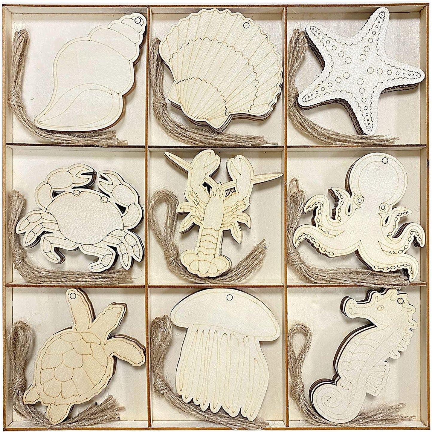 45 Pack Unfinished Wooden Ocean Sea Animals Cutouts for DIY Crafts 3.5 Inch 5 Peices Each - WoodArtSupply