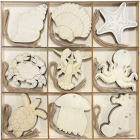45 Pack Unfinished Wooden Ocean Sea Animals Cutouts for DIY Crafts 3.5 Inch 5 Peices Each WoodArtSupply