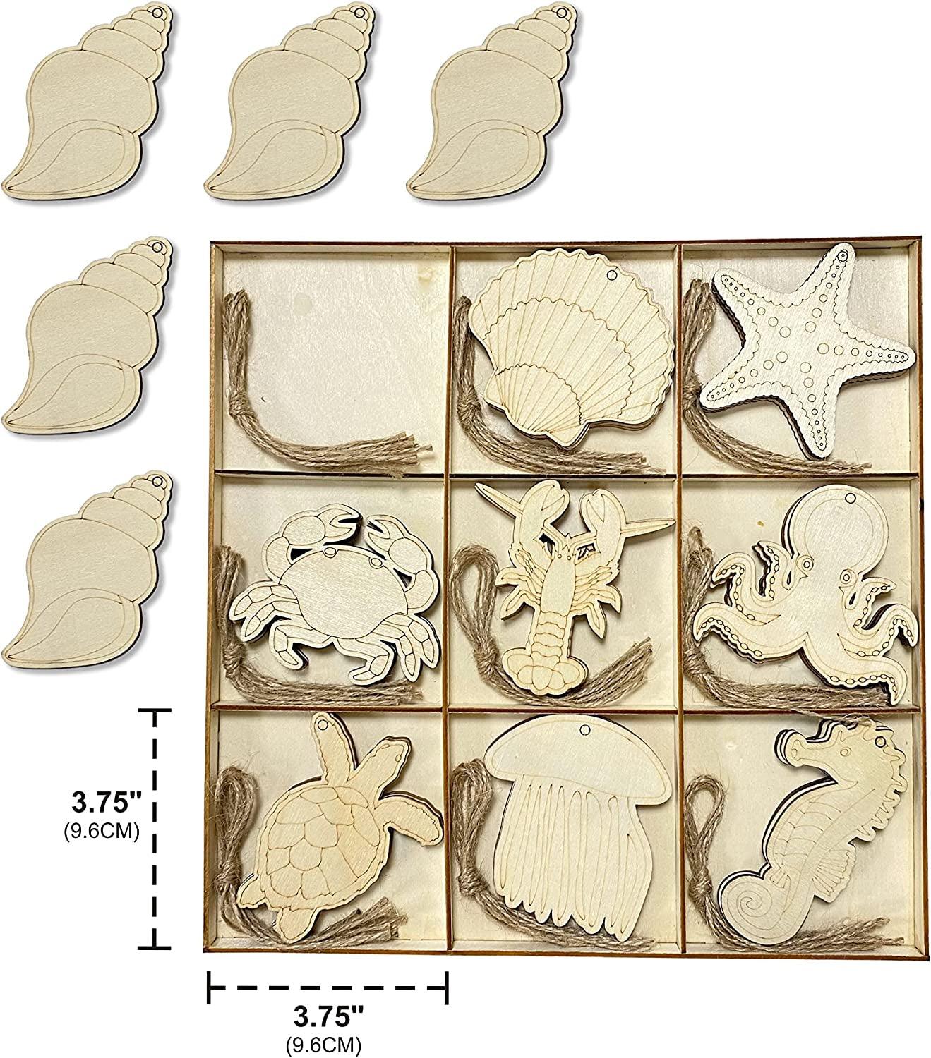 45 Pack Unfinished Wooden Ocean Sea Animals Cutouts for DIY Crafts 3.5 Inch 5 Peices Each - WoodArtSupply