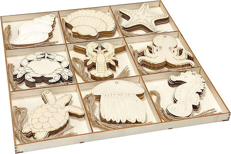 45 Pack Unfinished Wooden Ocean Sea Animals Cutouts for DIY Crafts 3.5 Inch 5 Peices Each WoodArtSupply