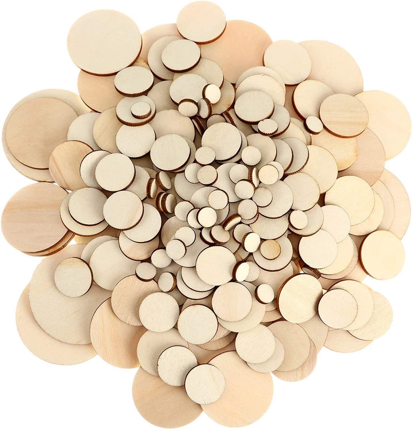 450 Pieces Unfinished Wood Slices round Wooden Disc Circles Wood Cutouts Ornaments for Craft and Decoration, 5 Sizes WoodArtSupply