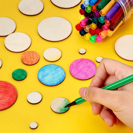 450 Pieces Unfinished Wood Slices round Wooden Disc Circles Wood Cutouts Ornaments for Craft and Decoration, 5 Sizes WoodArtSupply