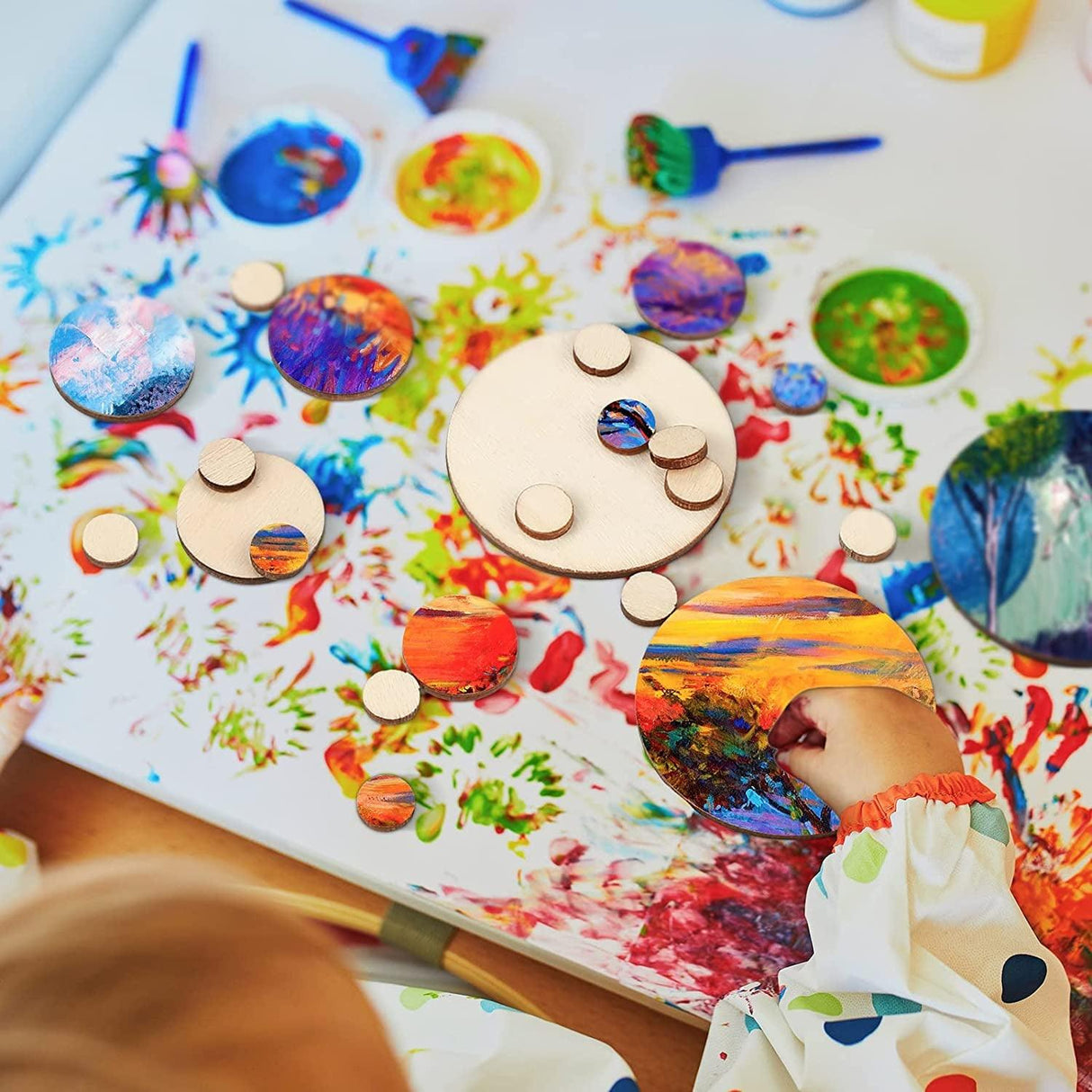 450 Pieces Unfinished Wood Slices round Wooden Disc Circles Wood Cutouts Ornaments for Craft and Decoration, 5 Sizes WoodArtSupply