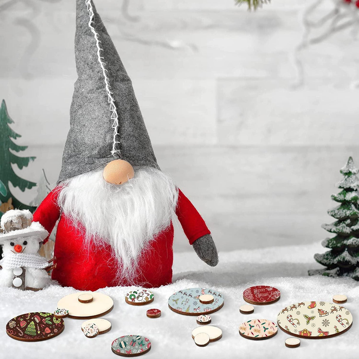 450 Pieces Unfinished Wood Slices round Wooden Disc Circles Wood Cutouts Ornaments for Craft and Decoration, 5 Sizes WoodArtSupply