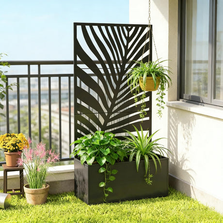 Outdoor Raised Garden Bed with Privacy Screen and Metal Planter Box HouseOfZazla