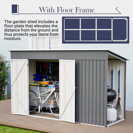 10'x4' Outdoor Metal Storage Shed for Garden Tools Lockable Door With Floor Frame HouseOfZazla