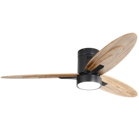 Flush Mount Ceiling Fan With Light and Remote Control, 3 Blades, Reversible DC Motor - Black HouseOfZazla