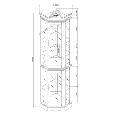 Corner Curio Cabinet With Lights, Adjustable Tempered Glass Shelves, Display Cabinet (E26 Light Bulb Not Included) - Mirrored / Walnut HouseOfZazla