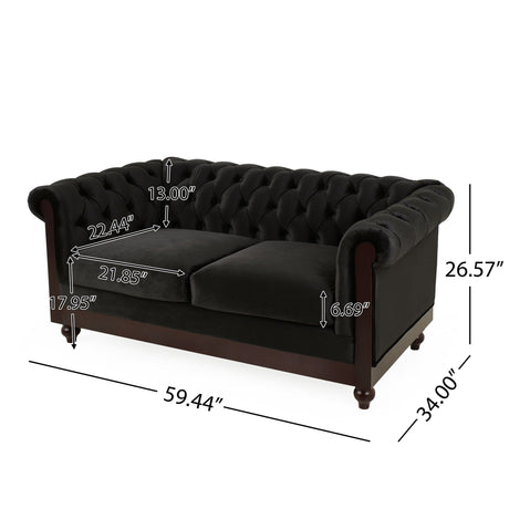 Chesterfield Loveseat Sofa, 2 Person Rolled Arm Upholstered Couch HouseOfZazla