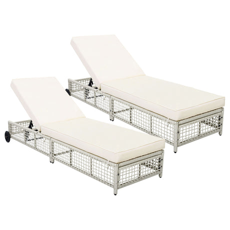Outdoor Lounge Chair With 5 Position Backrest With Cushion And Wheels HouseOfZazla